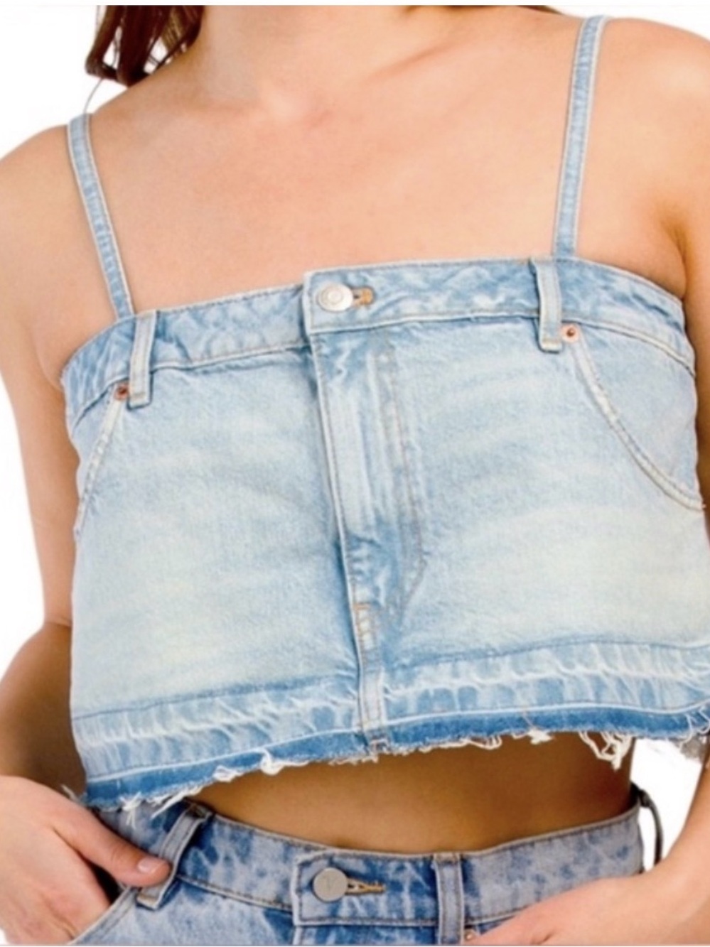 ZARA Light Blue Denim Crop Tank Top